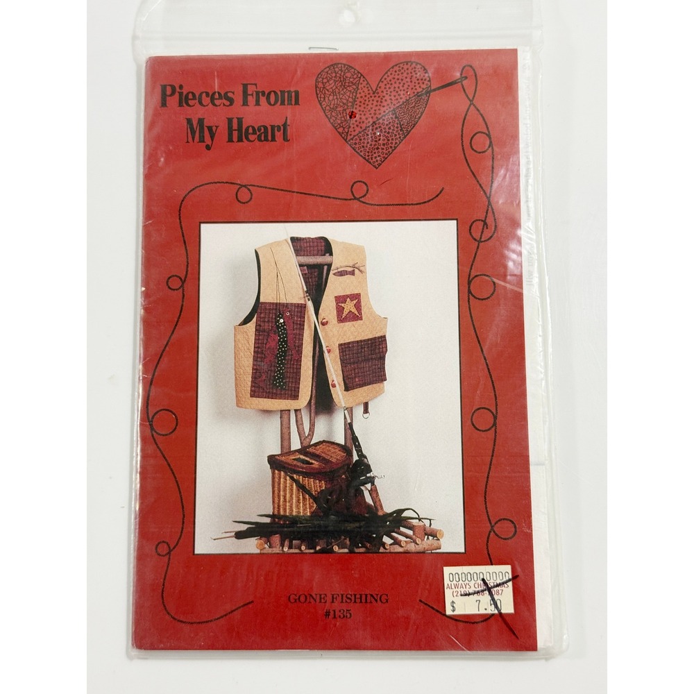 Pieces From My Heart Gone Fishing Pattern Unisex OS Red Vintage Vest #135 1994
